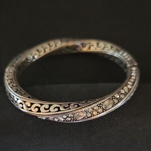 Brighton Silvertone Filigree & Crystal Hinged Bracelet Nwot